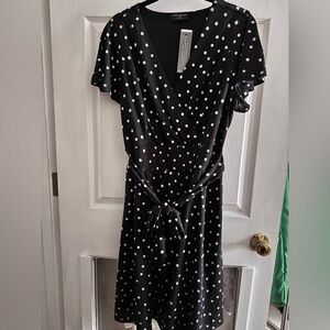 Lane Bryant Black and White Polka Dot Midi Dress
